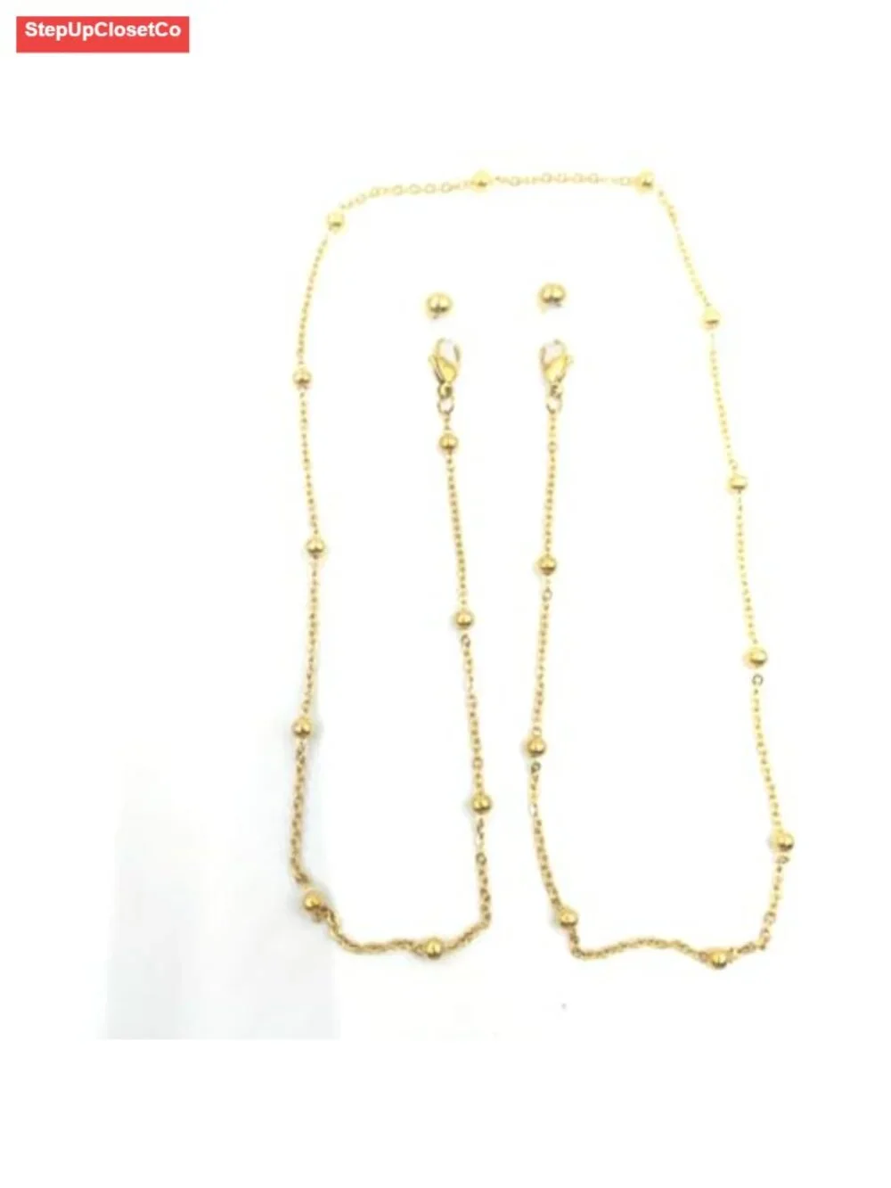 Stainless Steel Gold Beaded Eyeglass Chain Sunglasses Holder